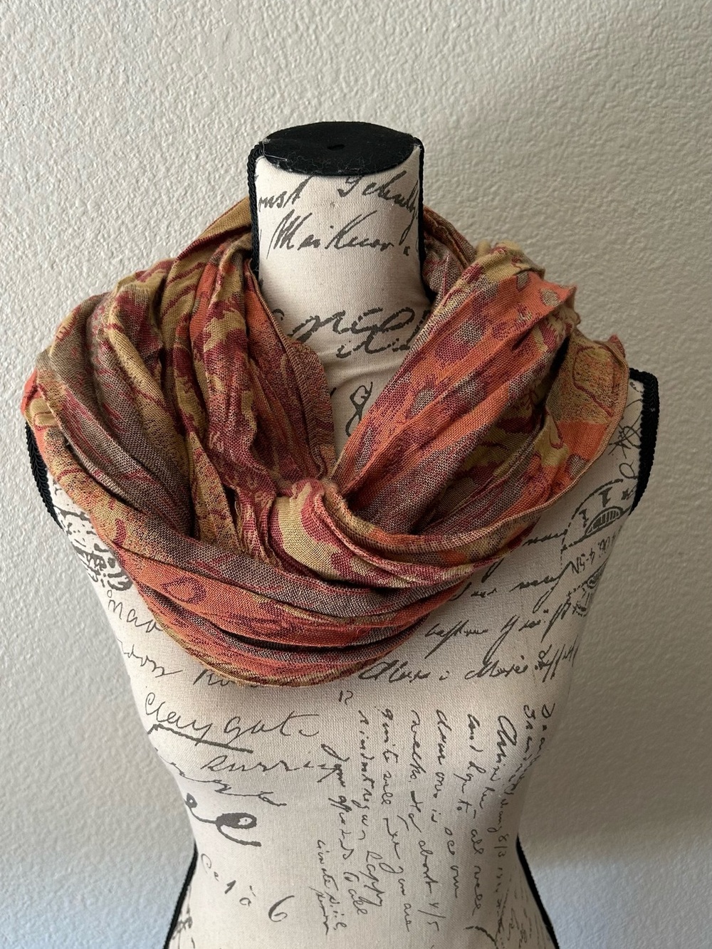 Lightweight Autumnal wrap Scarf - Multicolor Rust & Gold